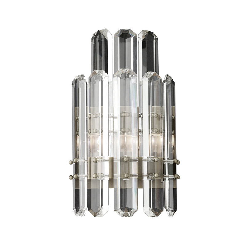 Contemporary Chrome/Gold Wall Sconce With Clear Crystal Prism - Elegant Bedside Mounted Lamp