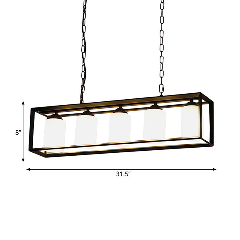 Traditional Black/Brass Island Pendant Light With Opal Glass - 5/6 Lights