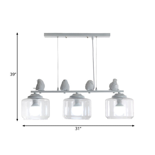 Clear Glass 3-Bulb Island Lighting Fixture: Traditional White Hanging Light Kit With Birds - Perfect