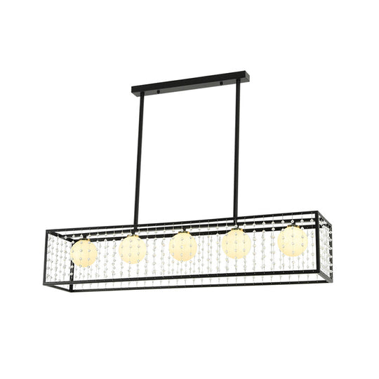 Rectangle Island Pendant Opal Glass Hanging Light Kit In Black 5 Lights Ideal For Dining Room