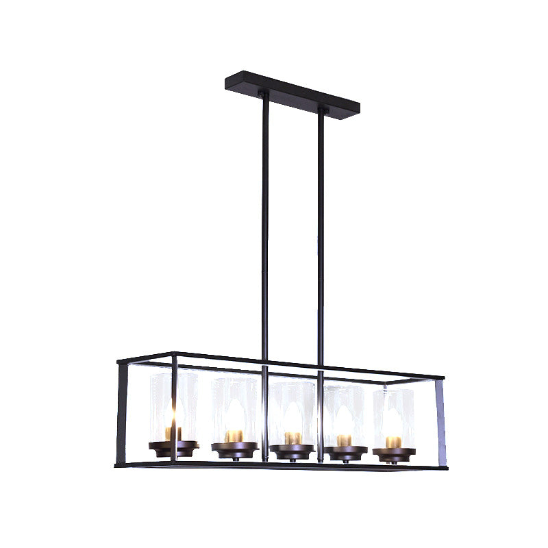 Classic Black Island Pendant Lights For Dining Room With Clear Glass Shade (5/6 Lights)