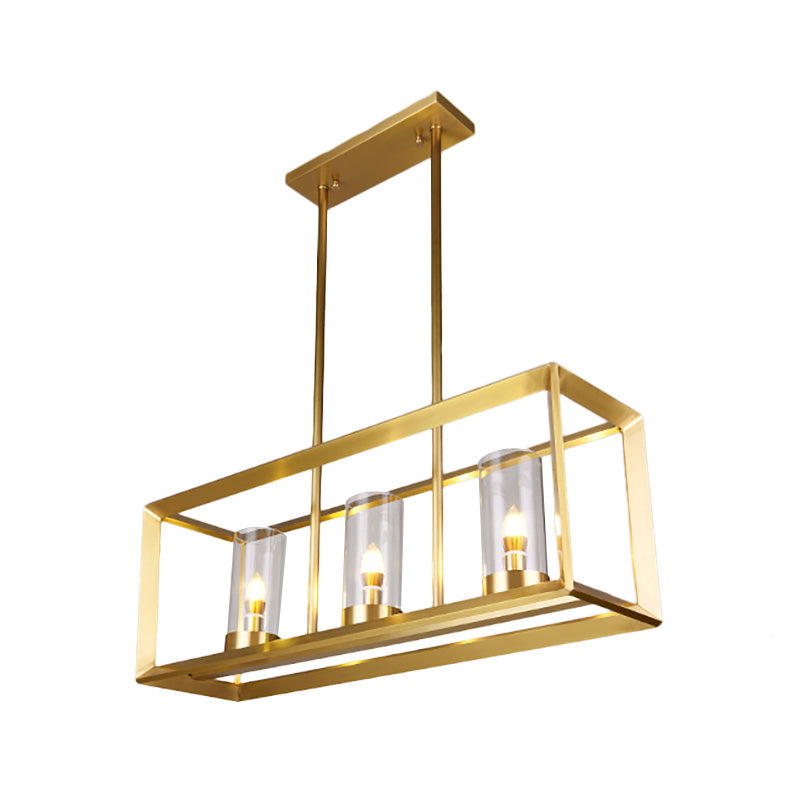 Gold Pendant Island Lights With Clear Glass Shades - Perfect For Dining Rooms