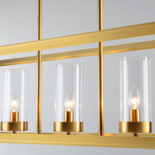 Gold Pendant Island Lights With Clear Glass Shades - Perfect For Dining Rooms