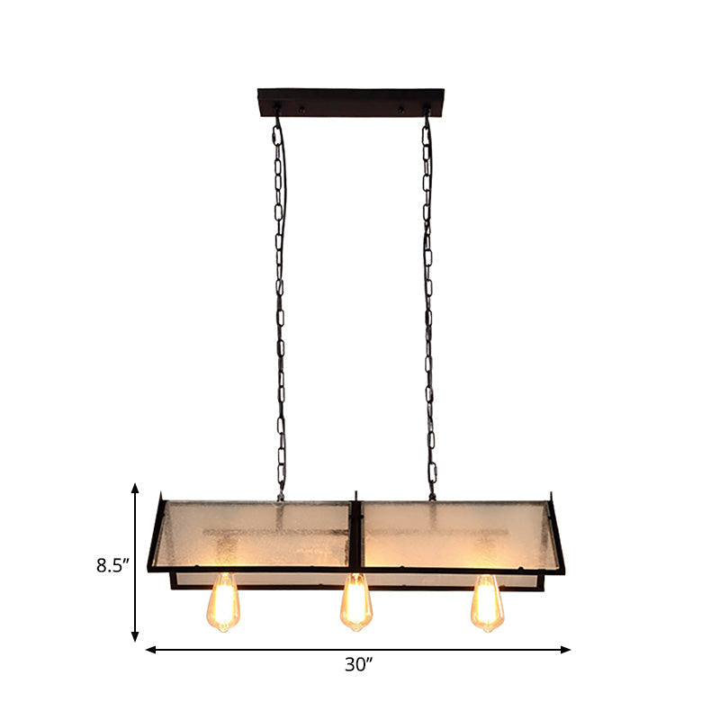 Classic Black Island Lamp - 3/5 Light Ceiling Hanging Fixture With Exposed Bulbs & Frosted Glass