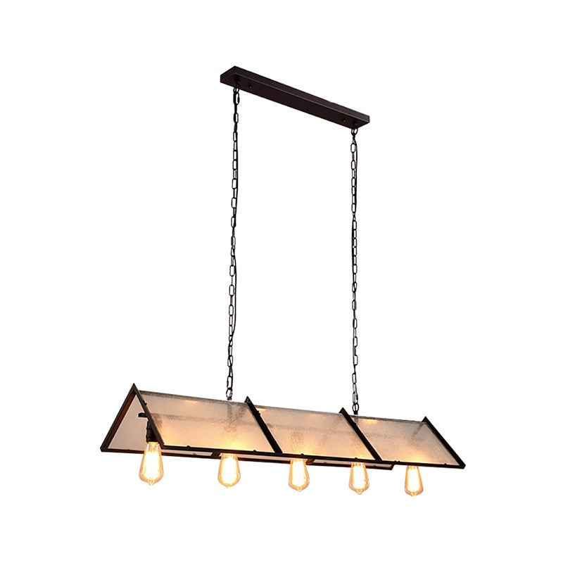 Classic Black Island Lamp - 3/5 Light Ceiling Hanging Fixture With Exposed Bulbs & Frosted Glass