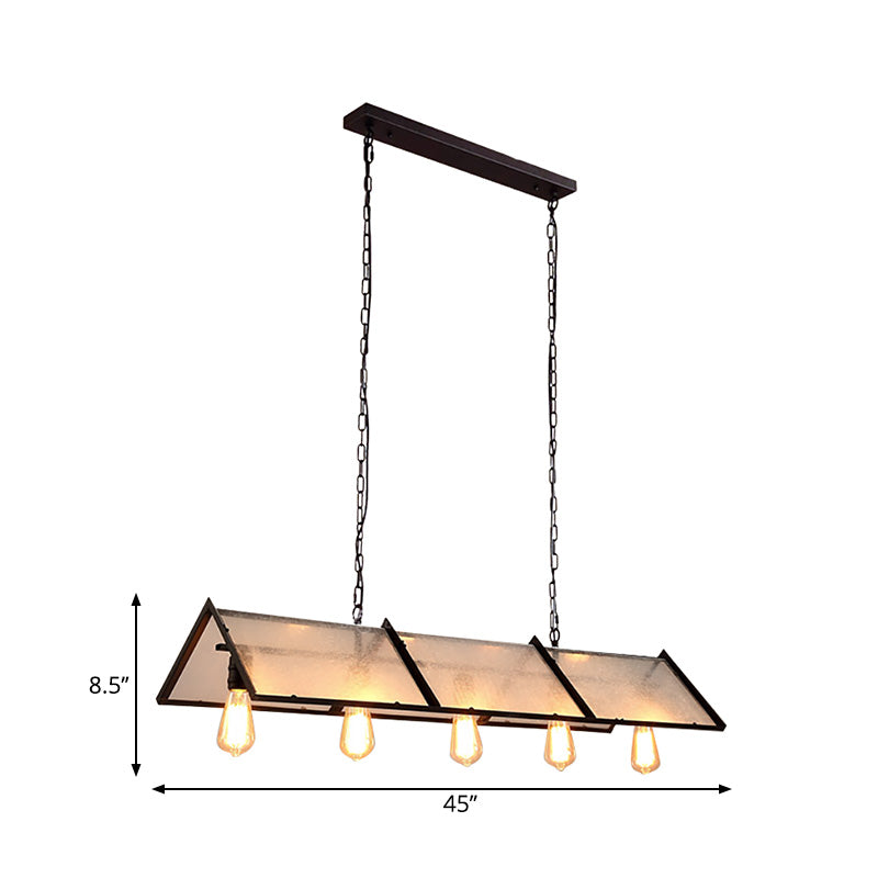 Classic Black Island Lamp - 3/5 Light Ceiling Hanging Fixture With Exposed Bulbs & Frosted Glass