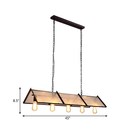 Classic Black Island Lamp - 3/5 Light Ceiling Hanging Fixture With Exposed Bulbs & Frosted Glass