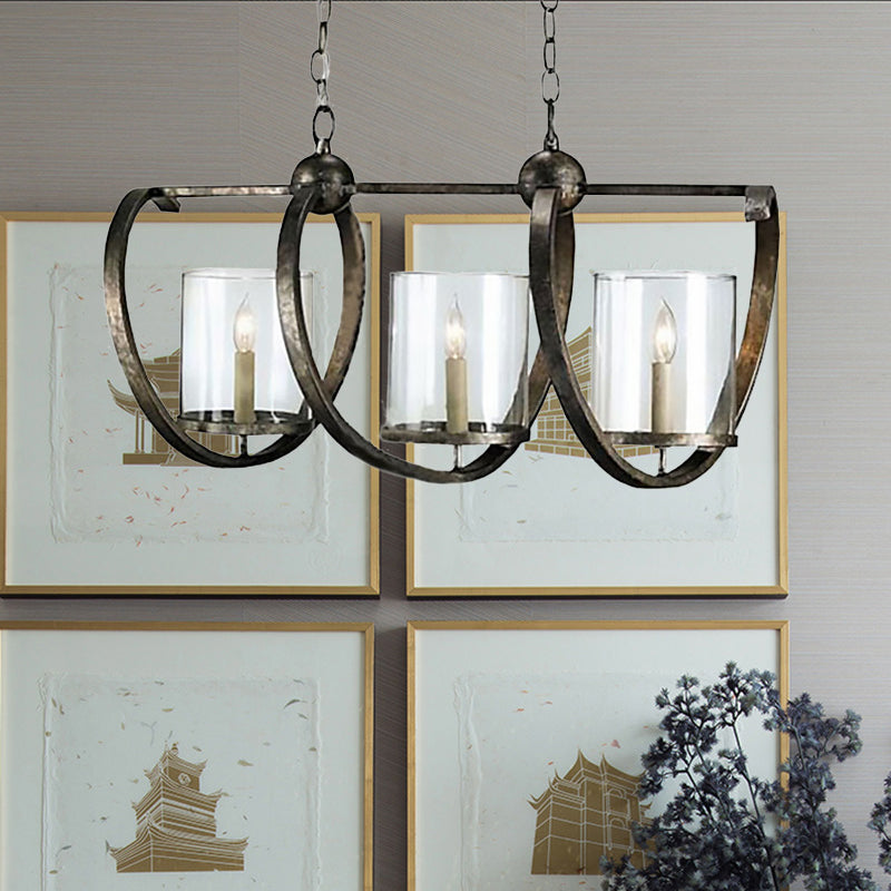 Traditional Clear Glass Hanging Light - Antique Brass/Aged Silver Cylinder Island Lighting Fixture