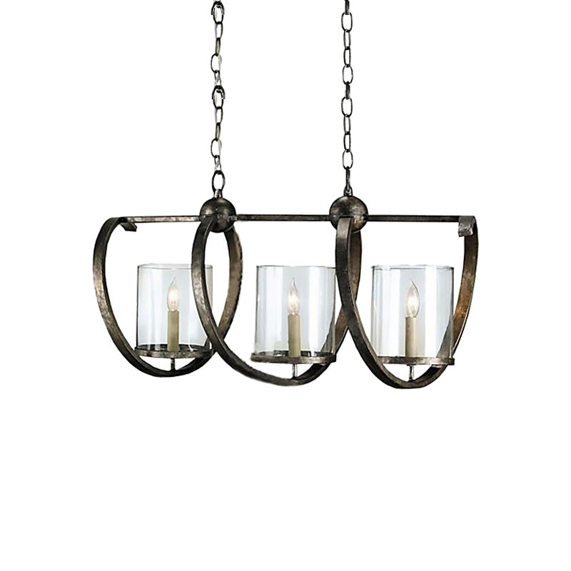 Traditional Clear Glass Hanging Light - Antique Brass/Aged Silver Cylinder Island Lighting Fixture