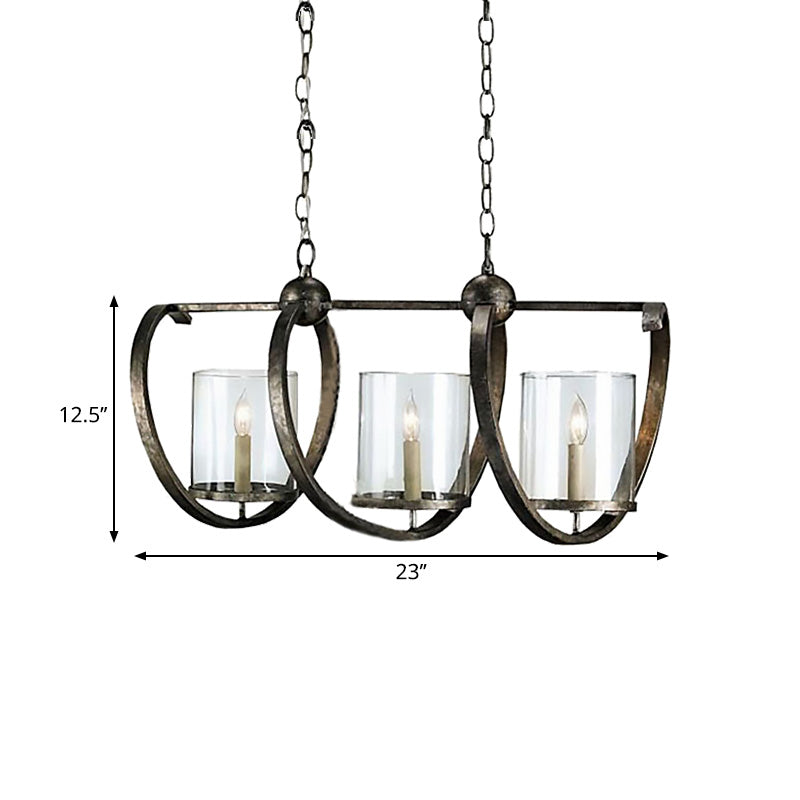 Traditional Clear Glass Hanging Light - Antique Brass/Aged Silver Cylinder Island Lighting Fixture