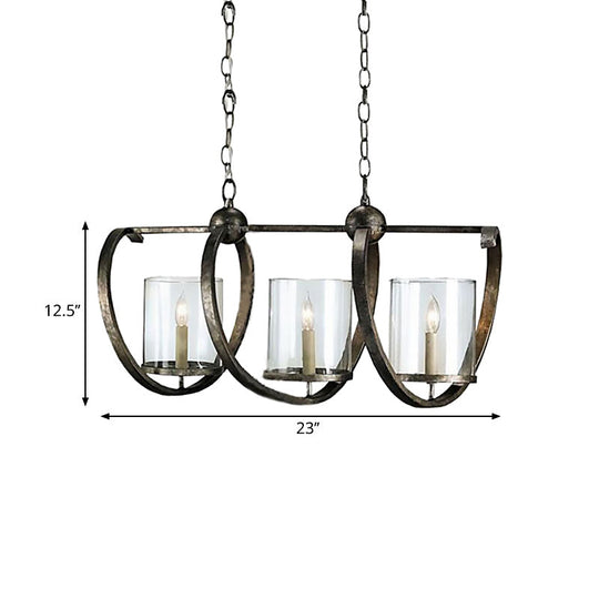 Traditional Clear Glass Hanging Light - Antique Brass/Aged Silver Cylinder Island Lighting Fixture