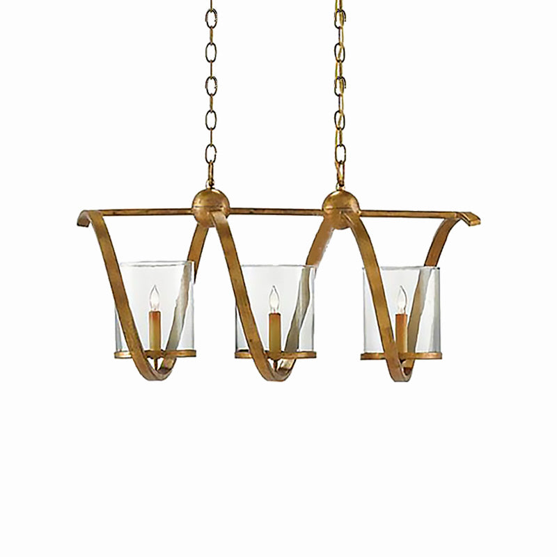 Traditional Clear Glass Hanging Light - Antique Brass/Aged Silver Cylinder Island Lighting Fixture