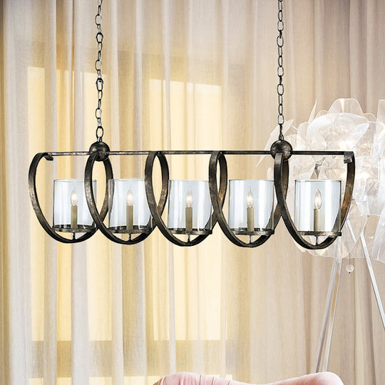 Traditional Clear Glass Hanging Light - Antique Brass/Aged Silver Cylinder Island Lighting Fixture