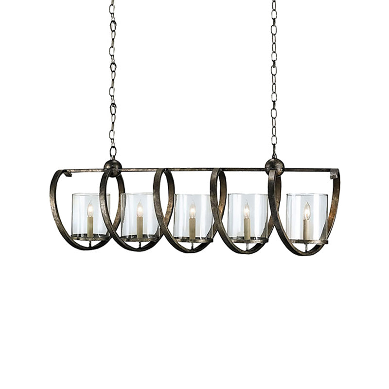 Traditional Clear Glass Hanging Light - Antique Brass/Aged Silver Cylinder Island Lighting Fixture