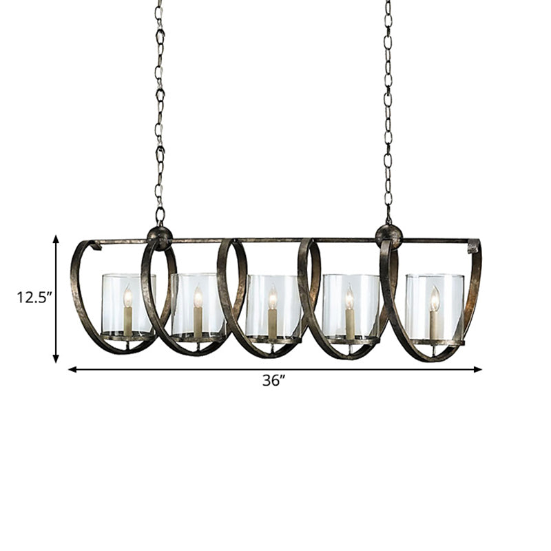 Traditional Clear Glass Hanging Light - Antique Brass/Aged Silver Cylinder Island Lighting Fixture