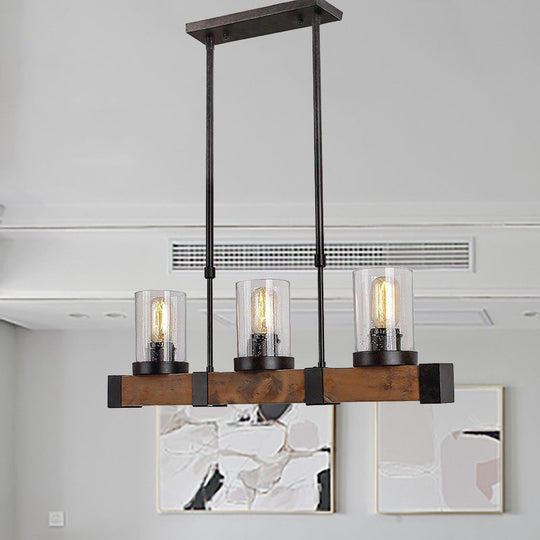 Traditional Dining Room Pendant Light With Clear Glass Cylinder And Black Frame - 3/6 Lamp Options