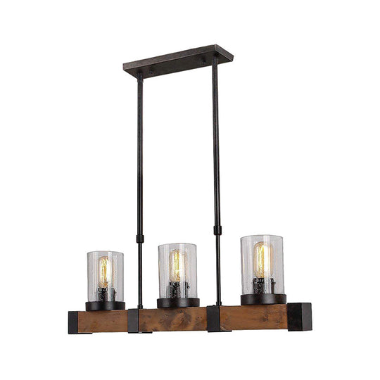 Traditional Dining Room Pendant Light With Clear Glass Cylinder And Black Frame - 3/6 Lamp Options