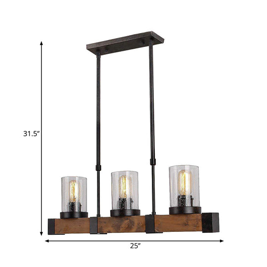 Traditional Dining Room Pendant Light With Clear Glass Cylinder And Black Frame - 3/6 Lamp Options