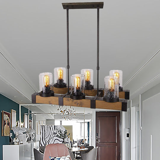 Traditional Dining Room Pendant Light With Clear Glass Cylinder And Black Frame - 3/6 Lamp Options 6