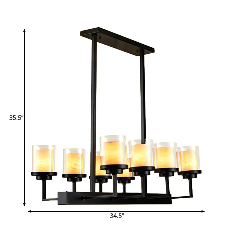 Traditional Black Cylinder Island Pendant Light With 8/12 Clear Glass Bulbs - Dining Room Lighting