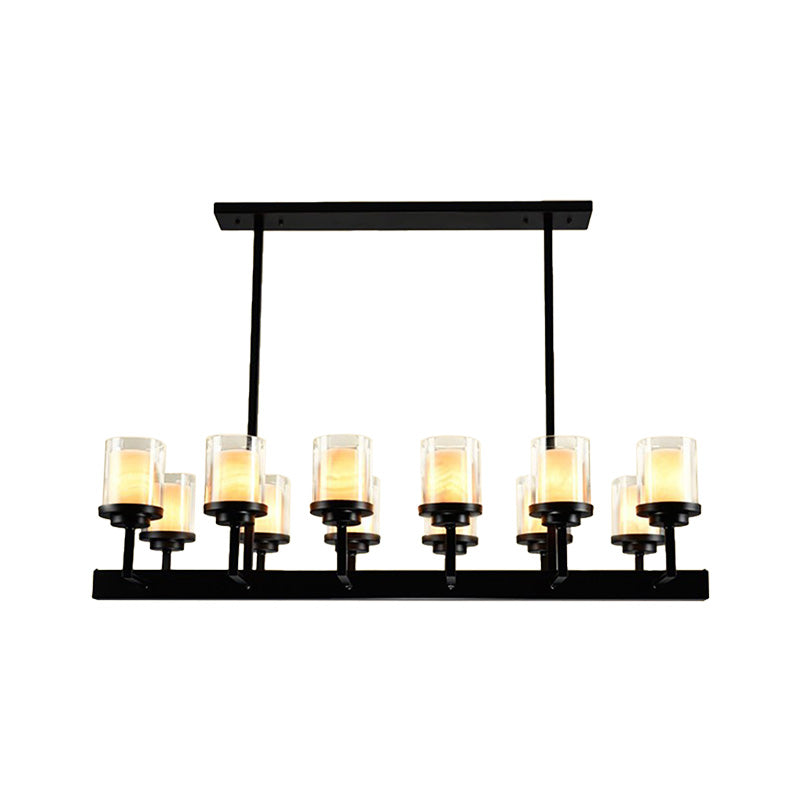 Traditional Black Cylinder Island Pendant Light With 8/12 Clear Glass Bulbs - Dining Room Lighting