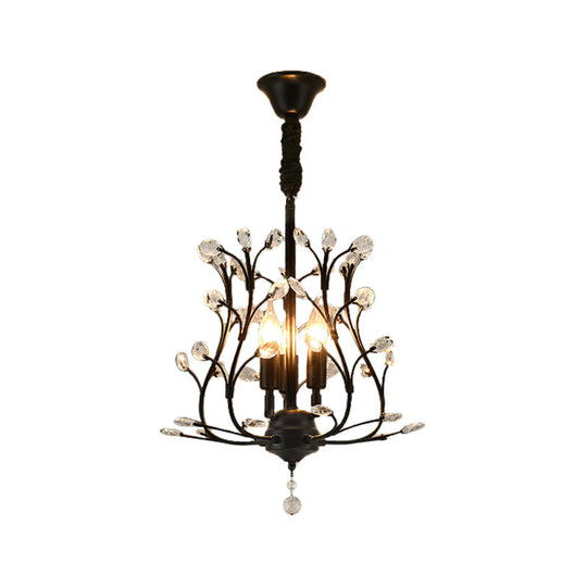 Stunning Black/Gold Branch Chandelier with Crystal Accents - Modern 3-Bulb Hanging Light for Dining Room