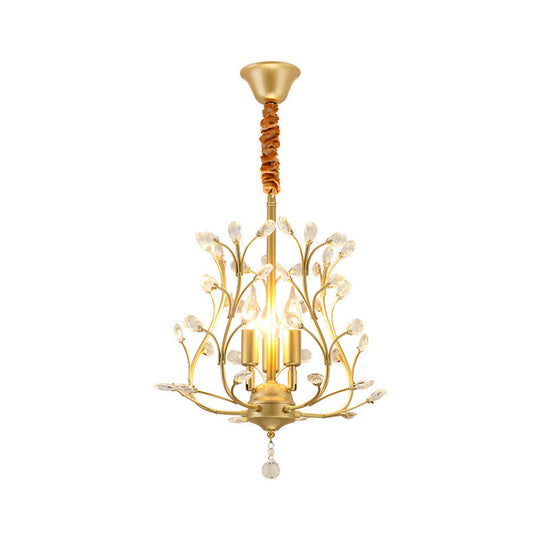 Modern Black/Gold Branch Crystal Chandelier With 3 Bulbs - Perfect For Dining Room