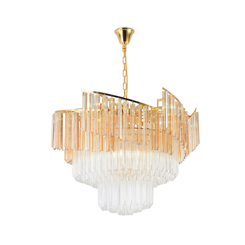 Contemporary Gold Led Tiered Chandelier For Bedroom Crystal Ceiling Light