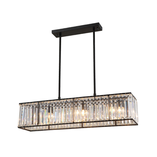 Nordic Crystal 3-Head Rectangle Pendant Chandelier Ceiling Light In Bronze