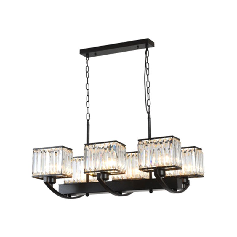 Contemporary Crystal Chandelier With Adjustable Chain - 6/8 Bulbs Black Rectangle Design