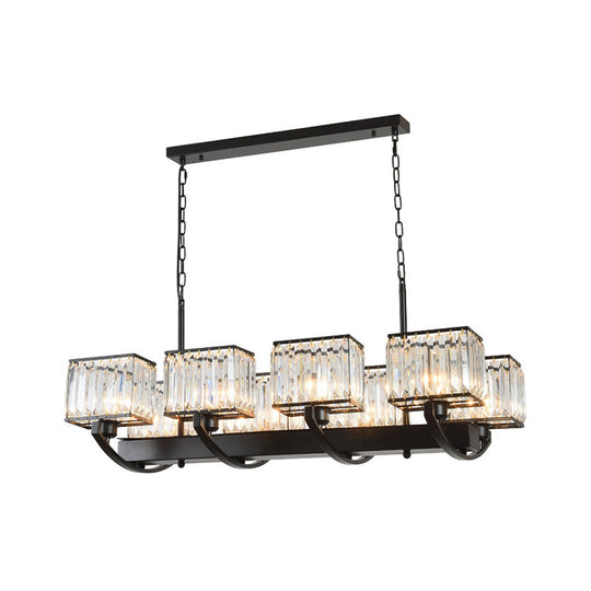 Contemporary Crystal Chandelier With Adjustable Chain - 6/8 Bulbs Black Rectangle Design