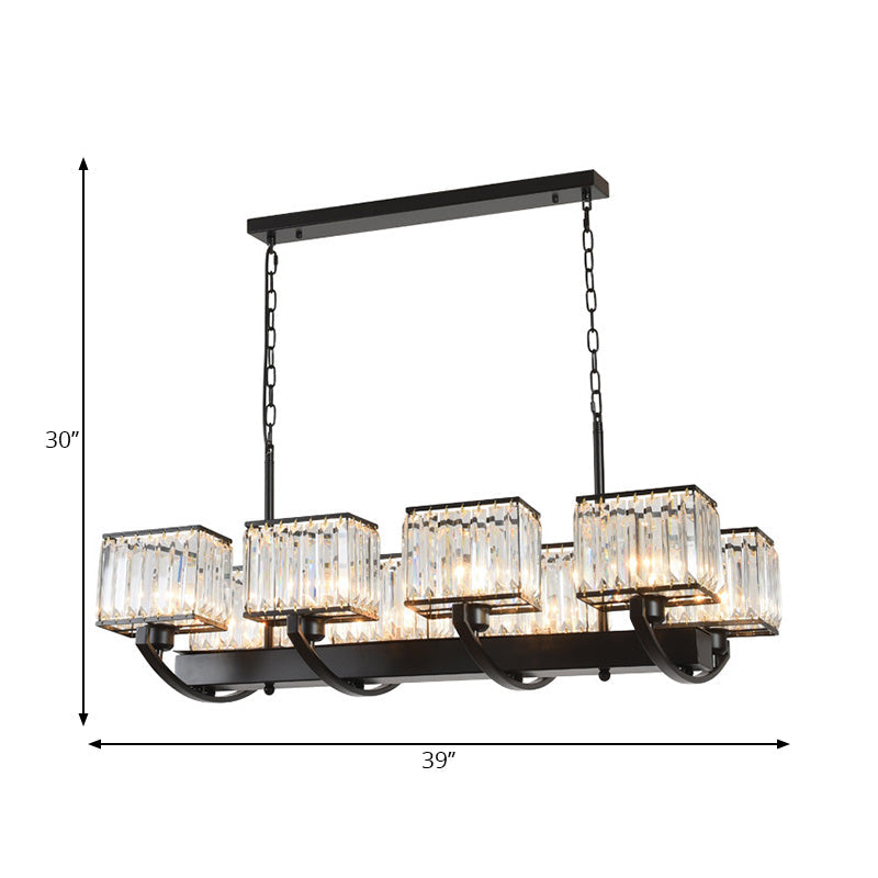 Contemporary Crystal Chandelier With Adjustable Chain - 6/8 Bulbs Black Rectangle Design