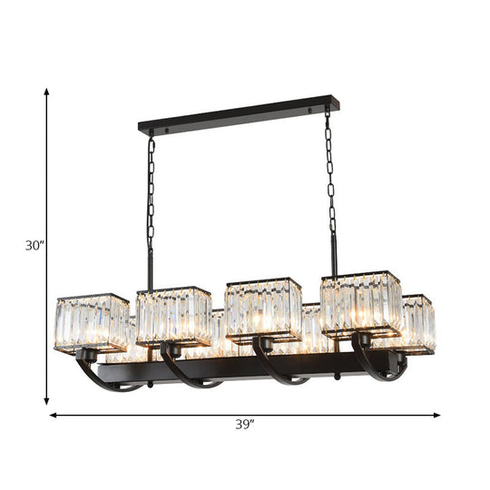 Contemporary Crystal Chandelier With Adjustable Chain - 6/8 Bulbs Black Rectangle Design