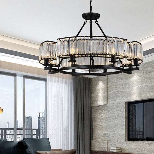 Modern Black Bedroom Chandelier - 5/8 Bulbs Circular Crystal Shade 8 /