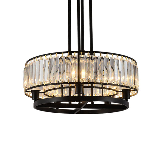 Modern Black Bedroom Chandelier - 5/8 Bulbs Circular Crystal Shade