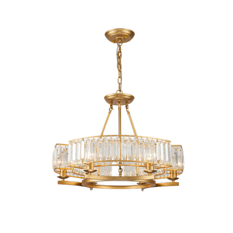 Contemporary Crystal Chandelier With Adjustable Chain - 6/8 Bulbs Round Hanging Light In Gold