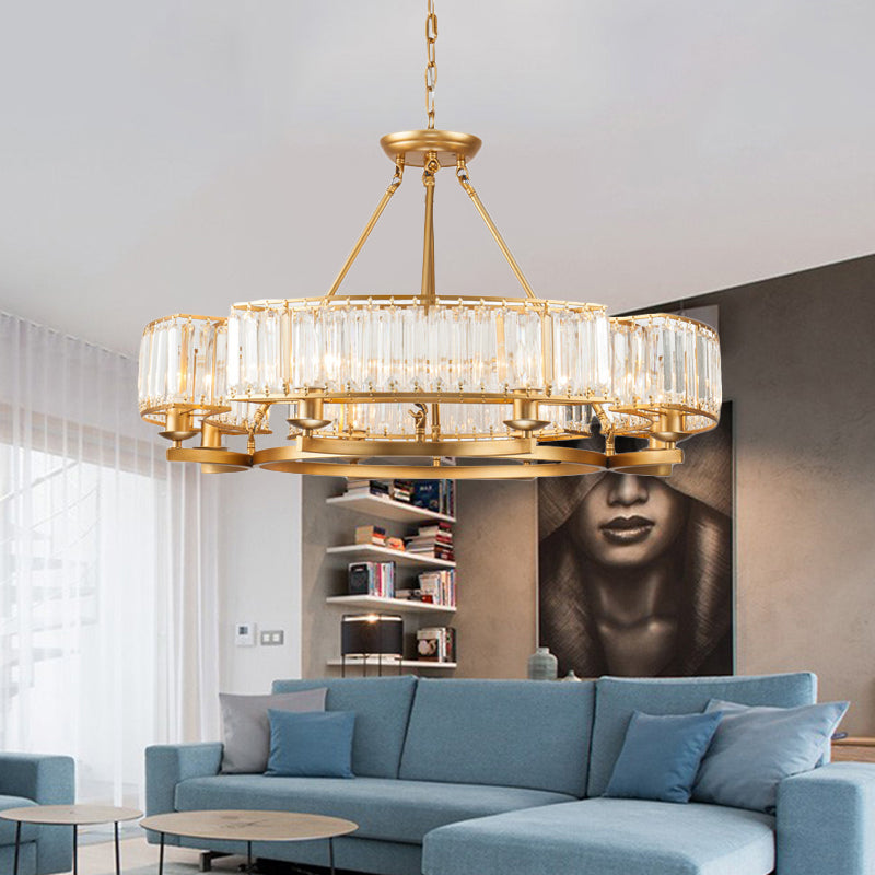 Contemporary Crystal Chandelier With Adjustable Chain - 6/8 Bulbs Round Hanging Light In Gold