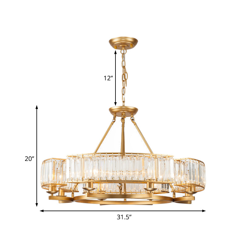 Contemporary Crystal Chandelier With Adjustable Chain - 6/8 Bulbs Round Hanging Light In Gold