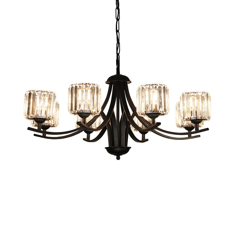 Modern Cylinder Chandelier Light With Crystal Accents - Black Finish 4/6/8 Bulb Ideal For Dining