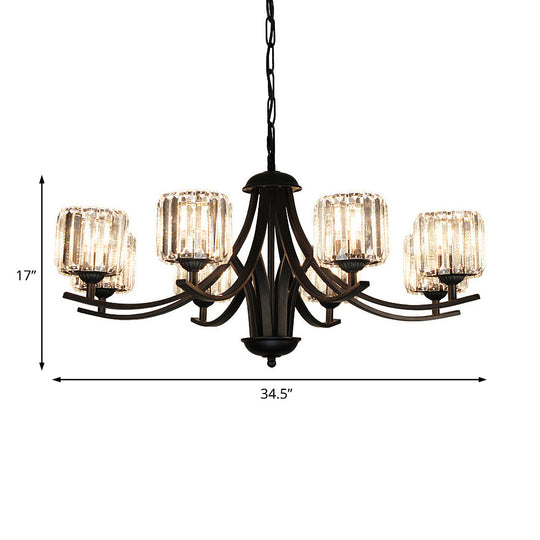 Modern Cylinder Chandelier Light With Crystal Accents - Black Finish 4/6/8 Bulb Ideal For Dining