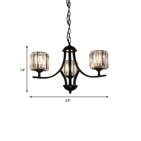 Modern Cylinder Chandelier Light With Crystal Accents - Black Finish 4/6/8 Bulb Ideal For Dining