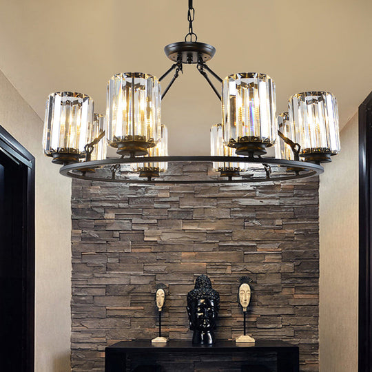 Contemporary Black Round Ceiling Chandelier With Crystal Pendant Lights - Adjustable Chain 4/6/8