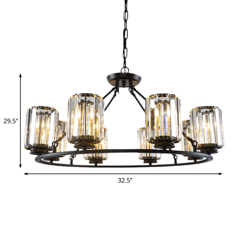 Contemporary Black Round Ceiling Chandelier With Crystal Pendant Lights - Adjustable Chain 4/6/8