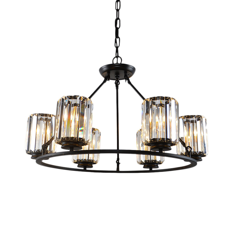 Contemporary Black Round Ceiling Chandelier With Crystal Pendant Lights - Adjustable Chain 4/6/8