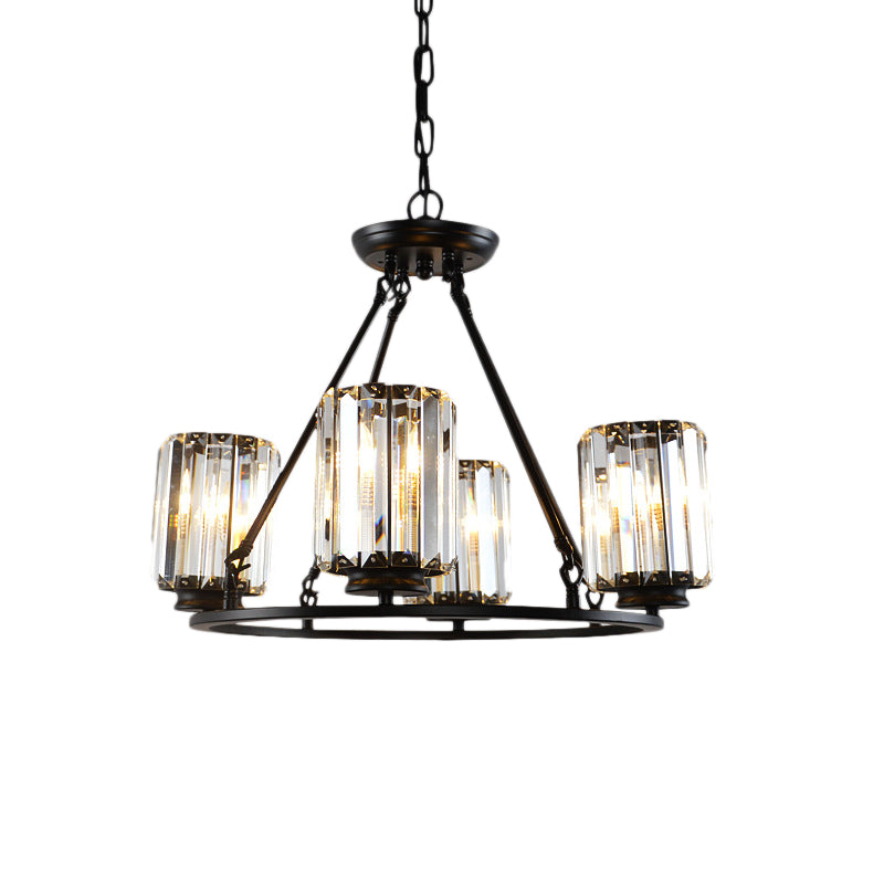 Contemporary Black Round Ceiling Chandelier With Crystal Pendant Lights - Adjustable Chain 4/6/8