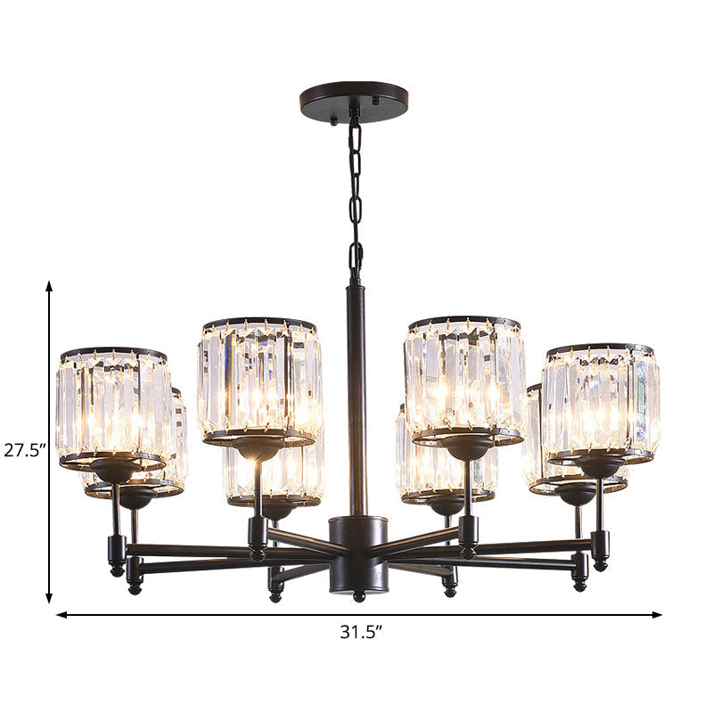 Contemporary Crystal Hanging Light In Black With 3/6/8-Light Radial Design For Bedroom