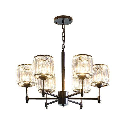 Contemporary Crystal Hanging Light In Black With 3/6/8-Light Radial Design For Bedroom