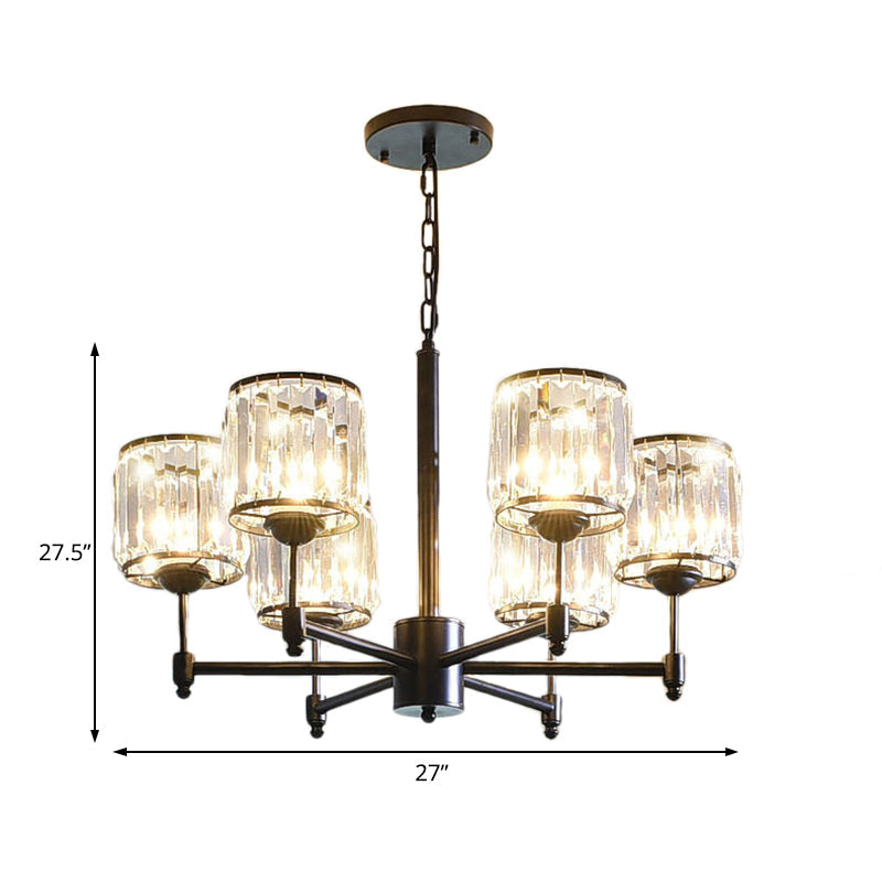 Contemporary Crystal Hanging Light In Black With 3/6/8-Light Radial Design For Bedroom