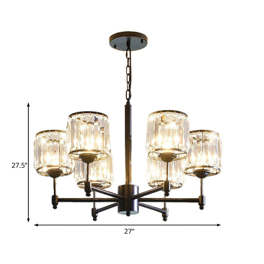 Contemporary Crystal Hanging Light In Black With 3/6/8-Light Radial Design For Bedroom