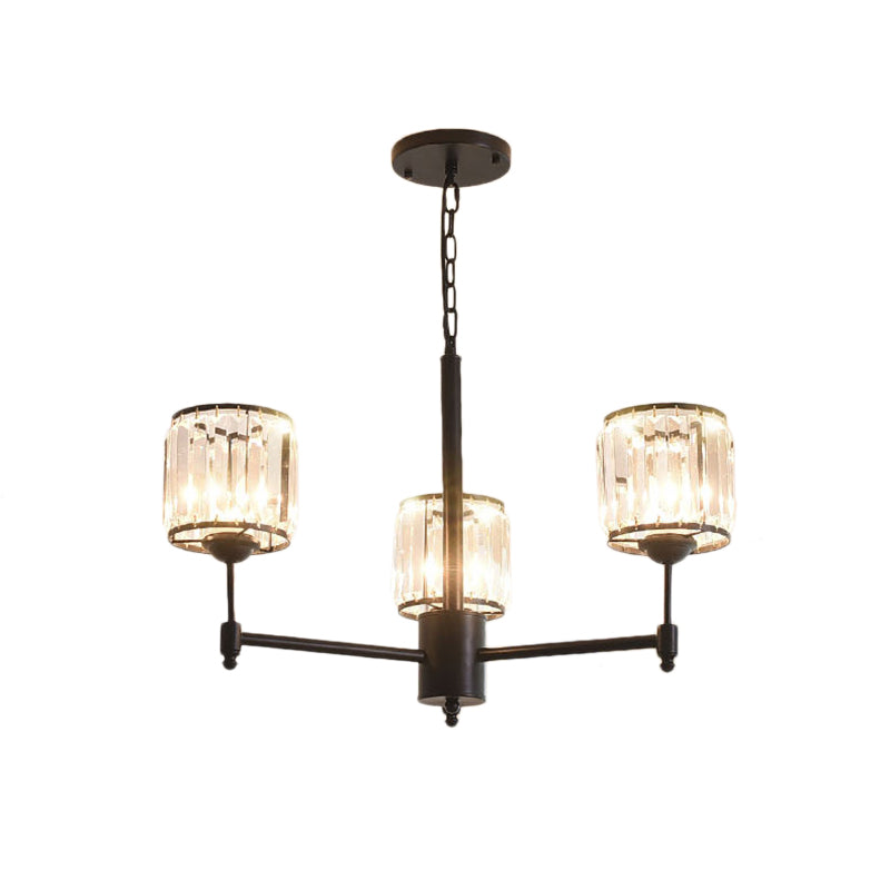 Contemporary Crystal Hanging Light In Black With 3/6/8-Light Radial Design For Bedroom